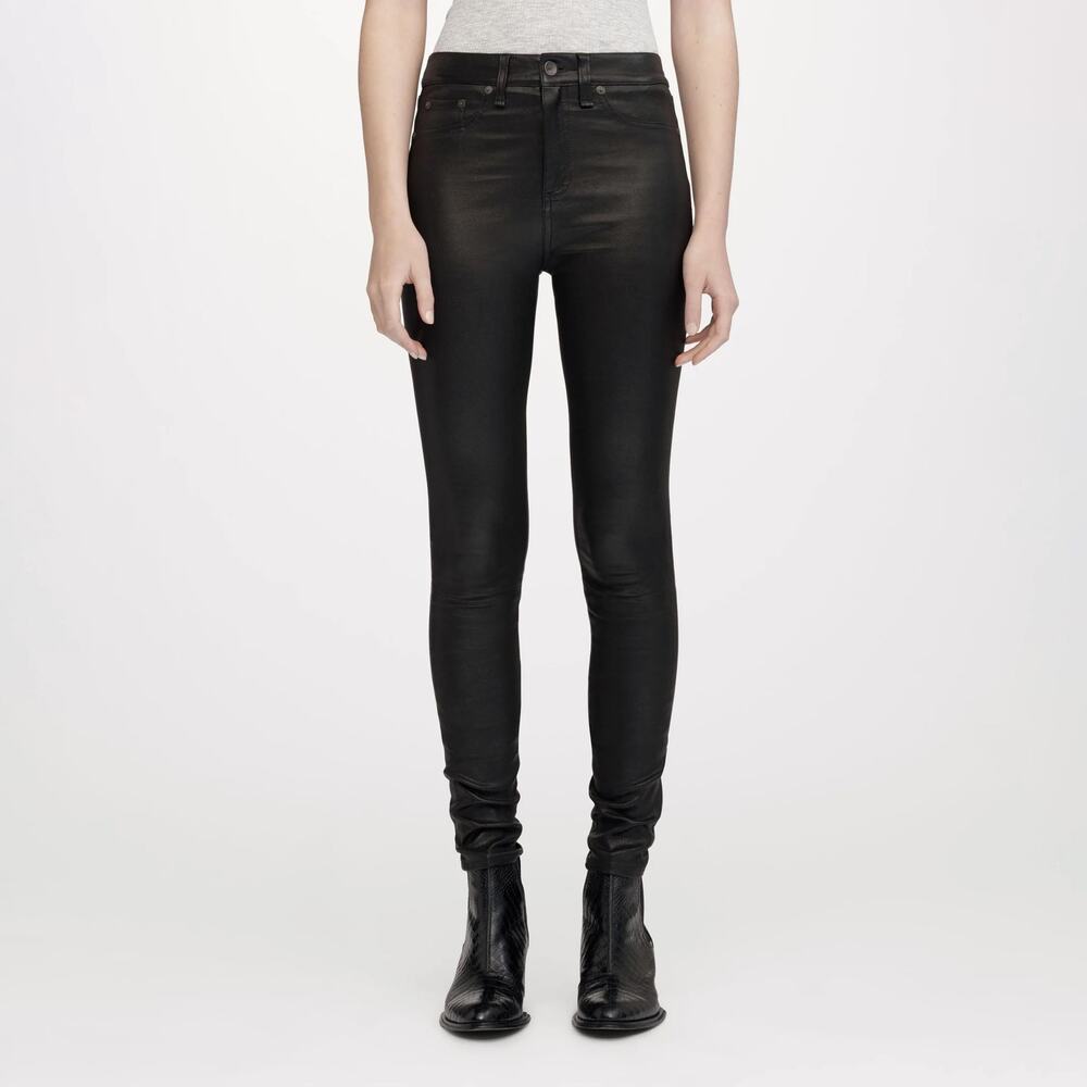 rag & bone High Rise Skinny Black Leather Jeans Size 28